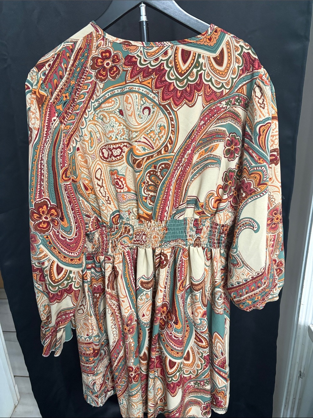 Boho Paisley Mini Dress - Cream Multicolor - Picture 4 of 4